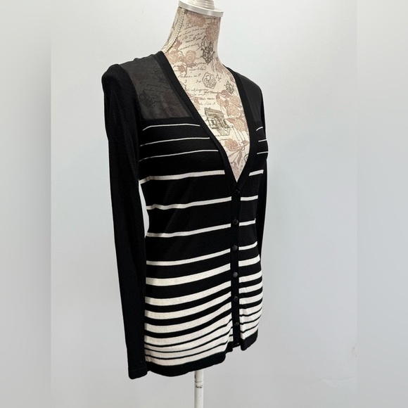 CALVIN KLEIN Black and White Knit Cardigan V-Neck - Picture 7 of 12